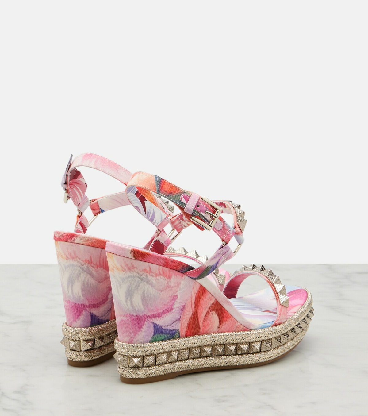 Christian Louboutin Pyra Clou studded floral chiné espadrille wedges