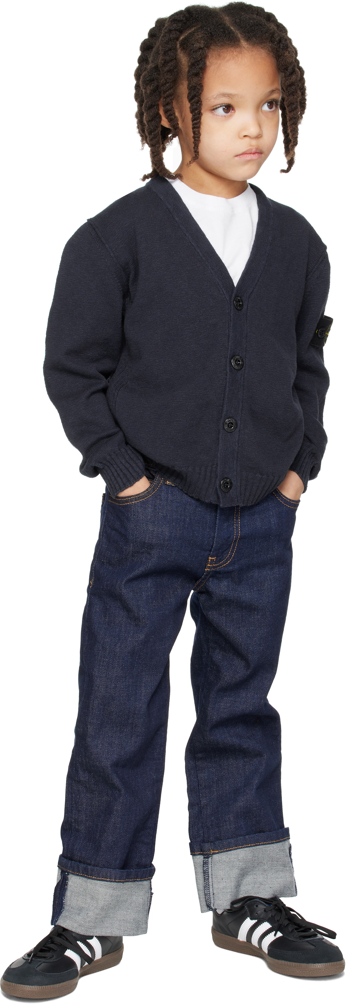 Stone Island Junior Kids Navy Cotton-Nylon Cardigan