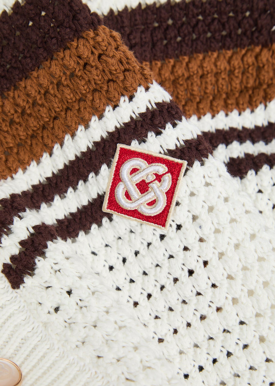 Casablanca Logo-appliquéd Striped Crochet Cotton-knit Shirt White
