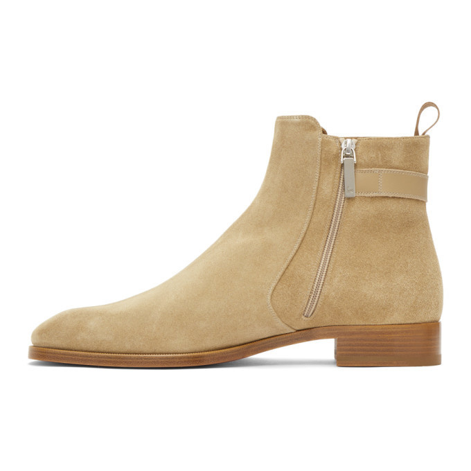 Christian Louboutin Taupe Lace-Up Boots Christian Louboutin Trapman Flat Atlas Beige Suede Combat  main image 4