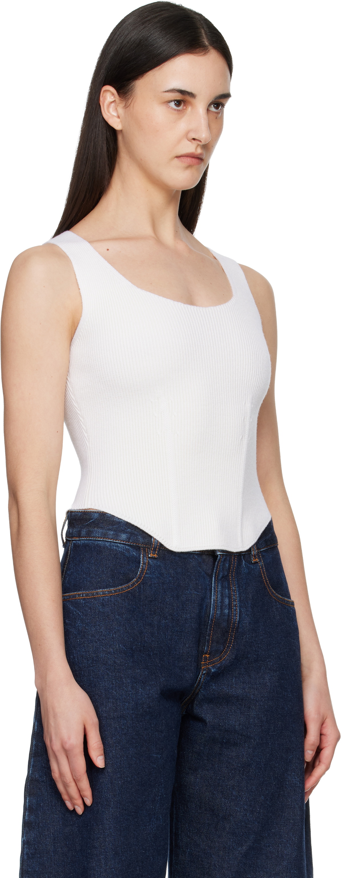 ALAÏA White Corset Wool Tank Top