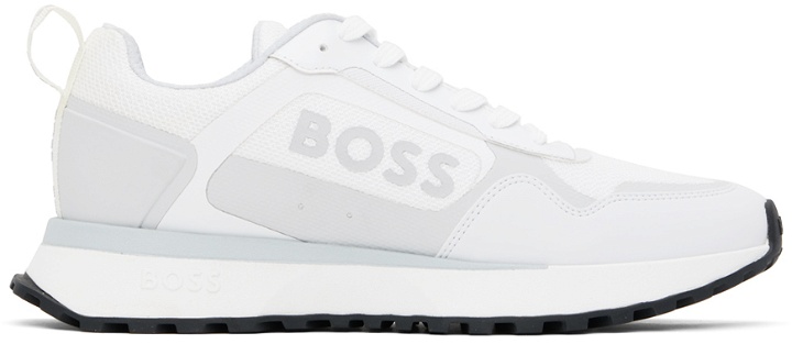 Photo: BOSS White & Gray Mixed Material Sneakers