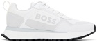 BOSS White & Gray Mixed Material Sneakers