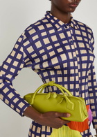 Pleats Please Issey Miyake Gingham Pleated Woven Shirt Navy