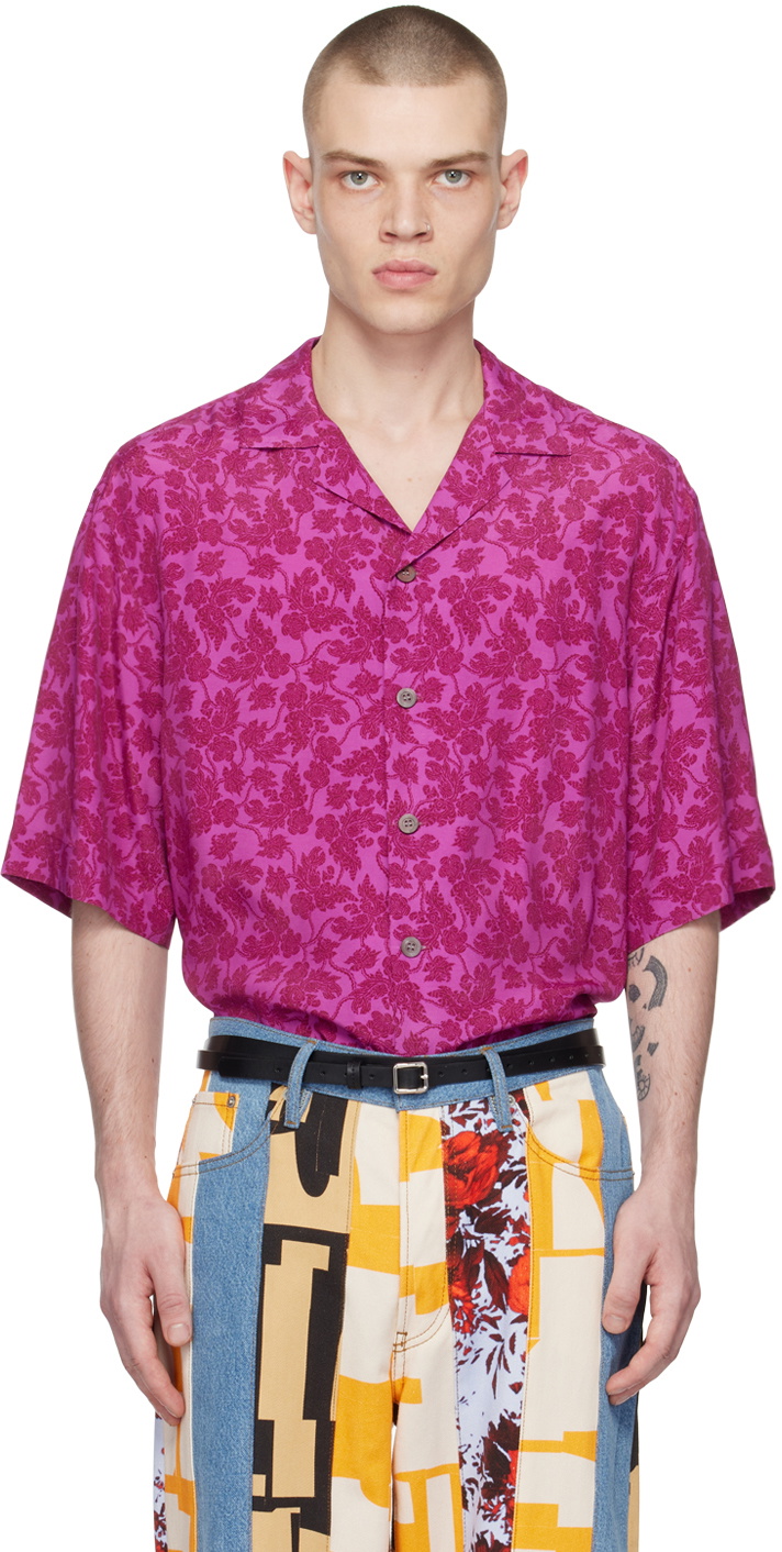 Dries Van Noten Sugar Pink Crepe Drawstring Shirt L/XL