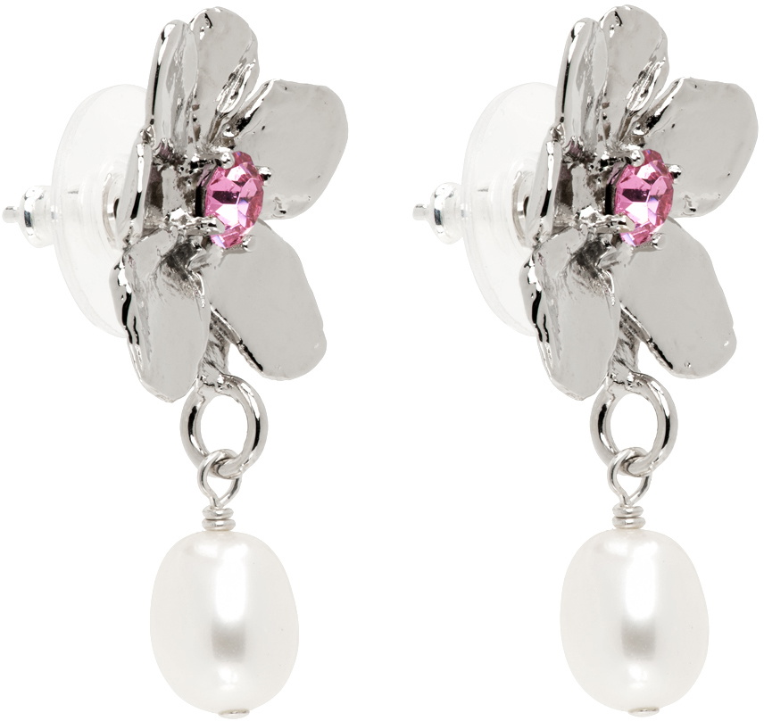 Mondo Mondo Silver Flower Pearl Drop Earrings Mondo Mondo