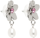 Mondo Mondo Silver Flower Pearl Drop Earrings