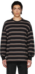 Juun.J Brown Striped Lettering Long Sleeve T-Shirt