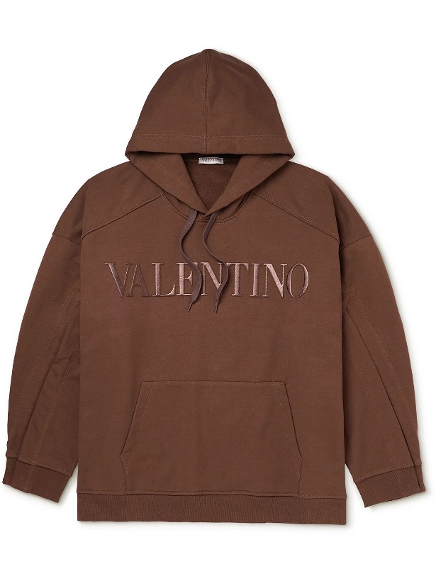 Photo: Valentino - Oversized Logo-Appliquéd Cotton-Jersey Hoodie - Brown