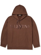 Valentino - Oversized Logo-Appliquéd Cotton-Jersey Hoodie - Brown