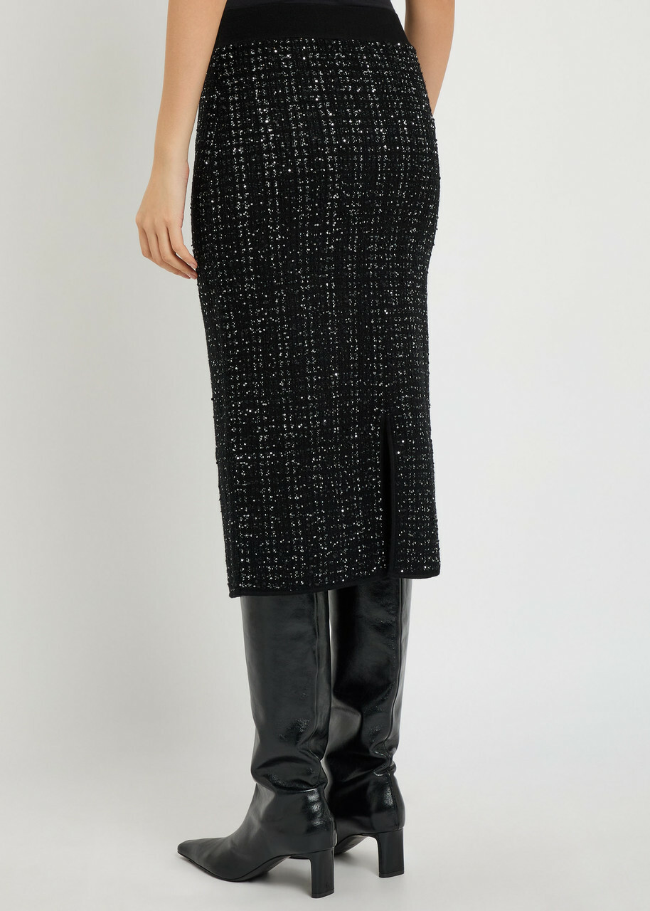 Veronica Beard Corbin Sequin-embellished Knit Midi Skirt Black