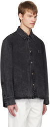 Solid Homme Black Embroidered Denim Shirt