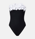 Karla Colletto Tess floral-appliqué bandeau swimsuit