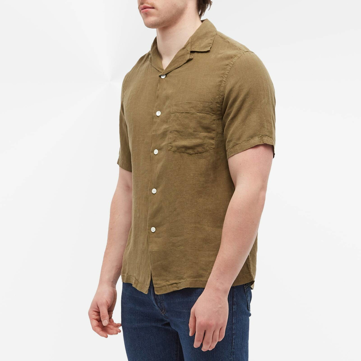 Portuguese Flannel Men's Linen Camp Vacation Shirt in Olive