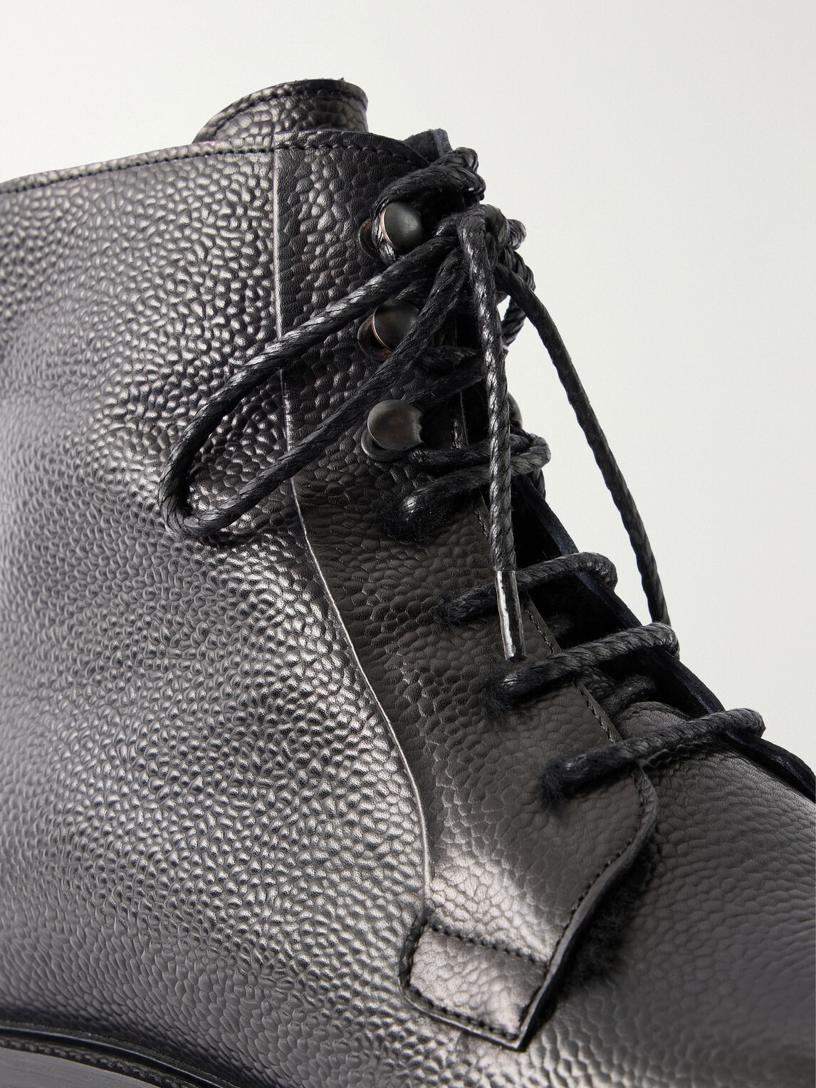 Mr P. - Shearling-Lined Full-Grain Leather Lace-Up Boots - Black