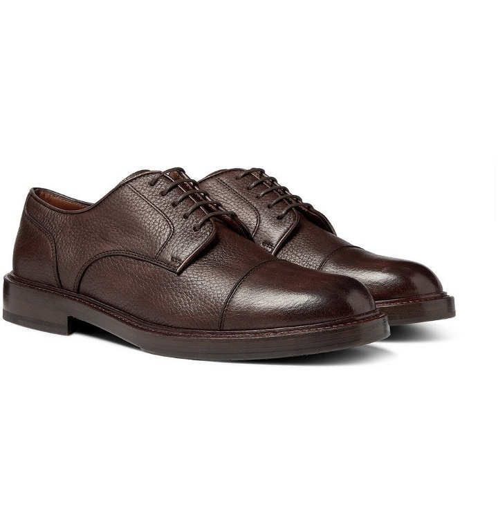 Photo: Brunello Cucinelli - Cap-Toe Full-Grain Leather Derby Shoes - Dark brown