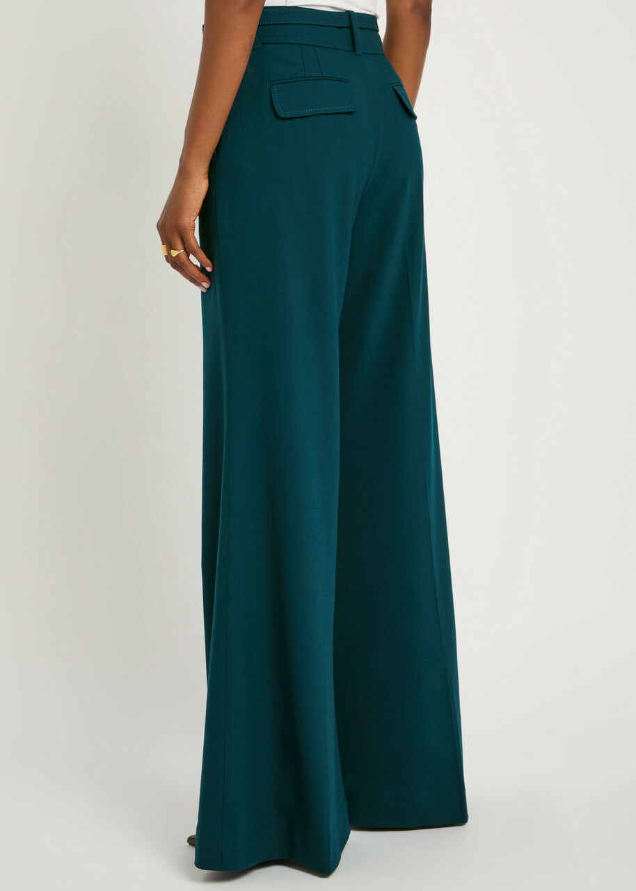 Zimmermann Rebellion Belted Stretch-wool Trousers Teal