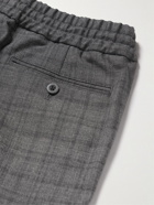 Mr P. - Tapered Checked Stretch Virgin Wool and Cotton-Blend Drawstring Trousers - Gray