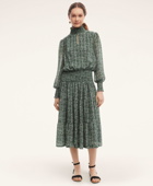 Brooks Brothers Women's Blouson Smocked Waist Midi Dress | Green/White