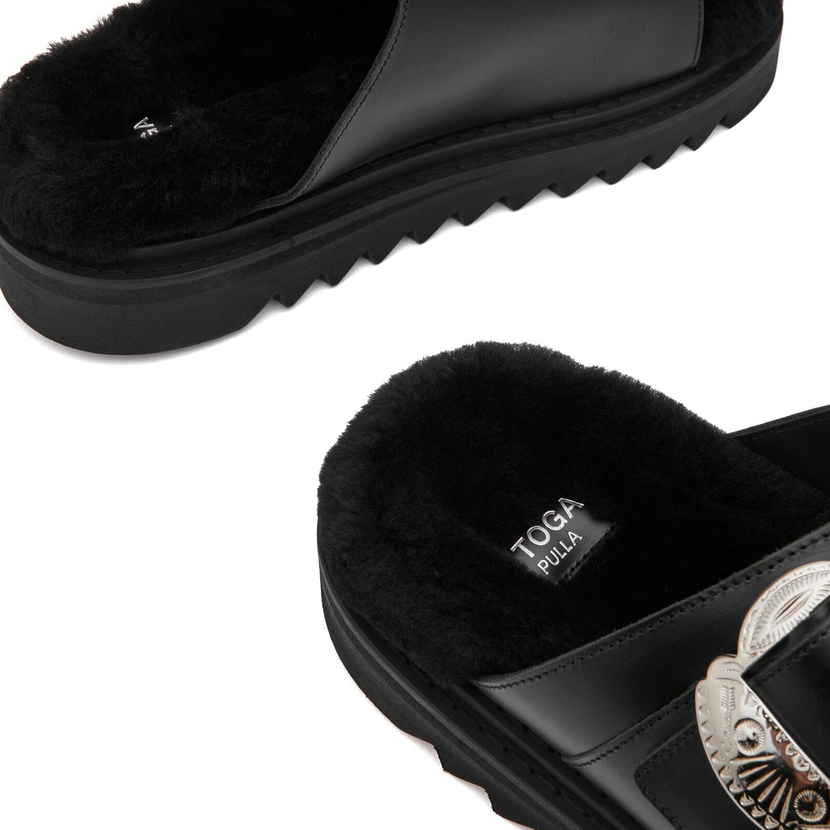 Toga Pulla Women's Fluffy Buckle Sandals in Black Toga Pulla