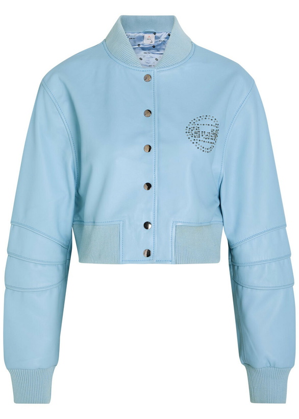 Photo: AN-Y1 Queen Stud-embellished Leather Cropped Bomber Jacket Light Blue