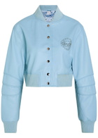 AN-Y1 Queen Stud-embellished Leather Cropped Bomber Jacket Light Blue
