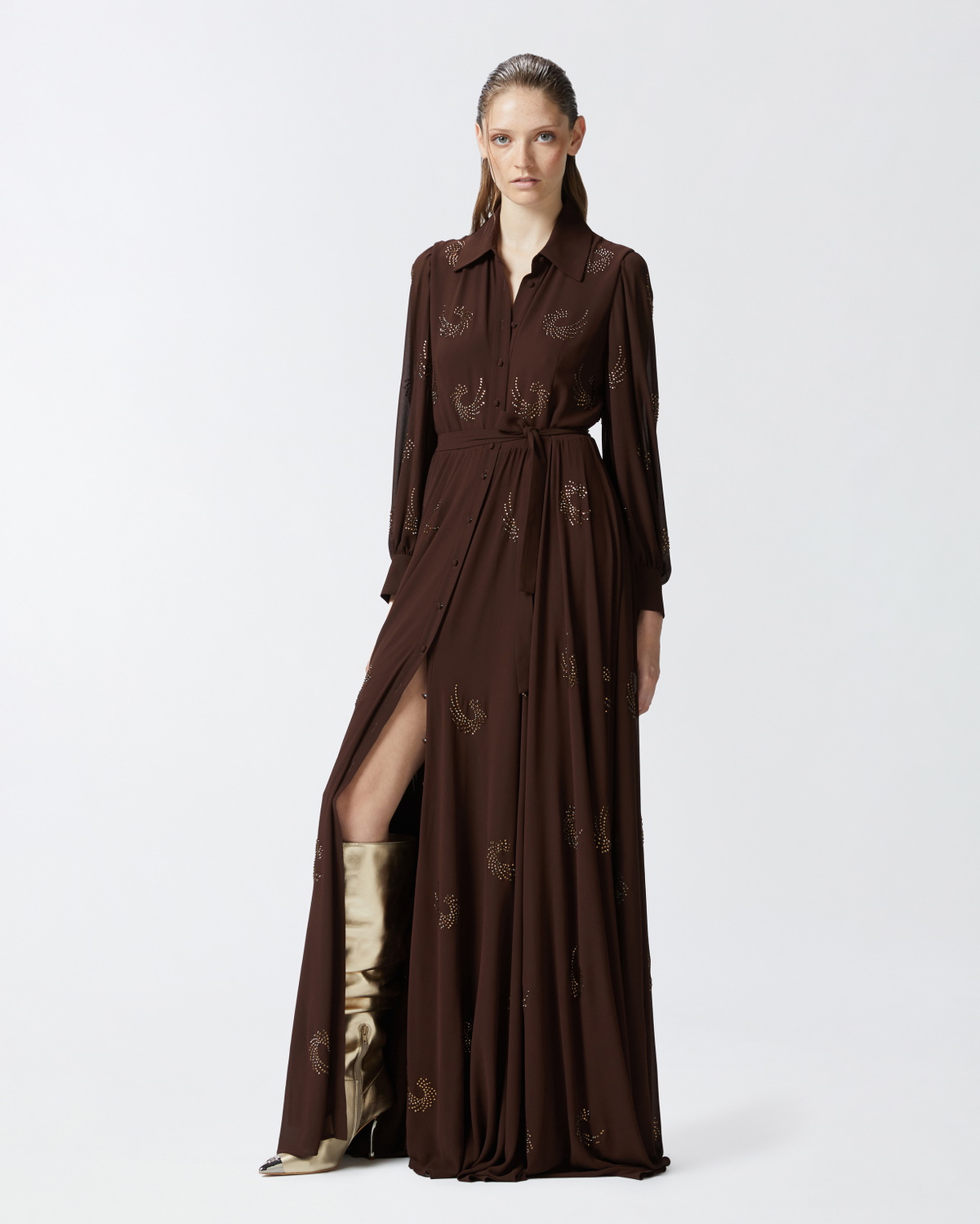 pinko brown dress Pinko Kiwi Satin Fringe Dress