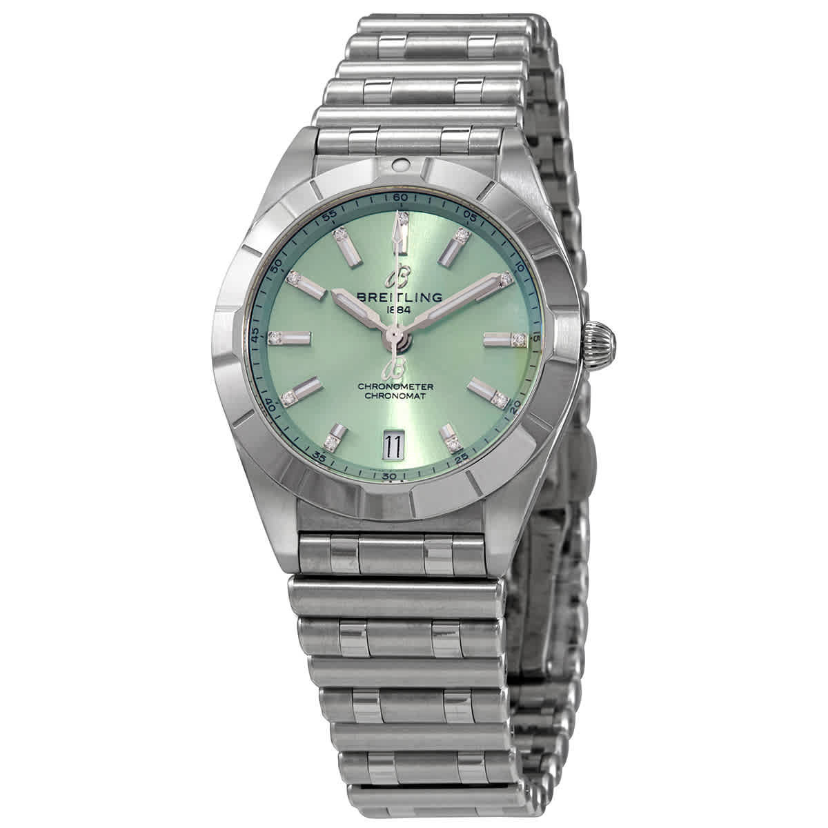 Breitling Chronomat Quartz Chronometer Diamond Green Dial Ladies Watch A77310101L1A1
