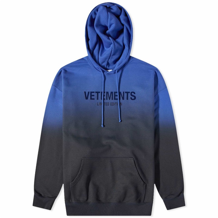 Photo: Vetements Men's Gradient Logo Limited Edition Hoody in Royal Blue