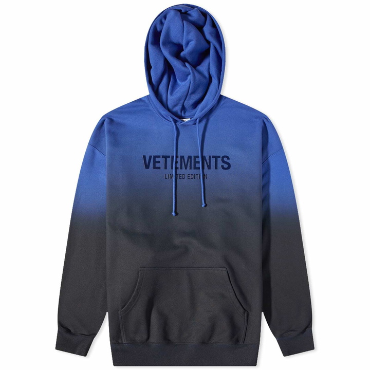 Photo: Vetements Men's Gradient Logo Limited Edition Hoody in Royal Blue