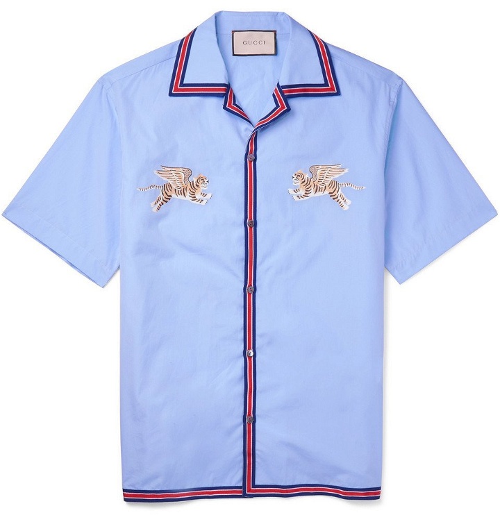Photo: Gucci - Camp-Collar Embroidered Cotton Shirt - Men - Light blue