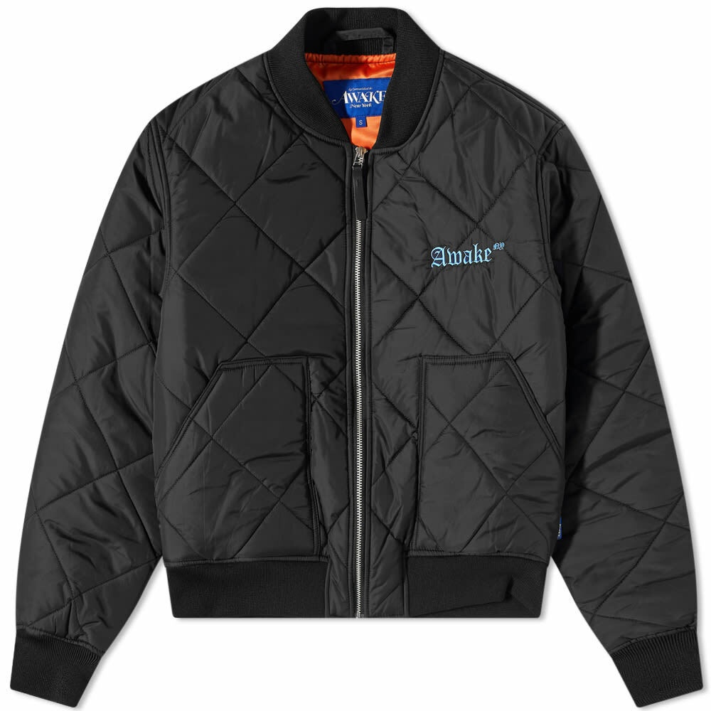 Photo: Awake NY Quilted Patch Bomber Jacket in Black