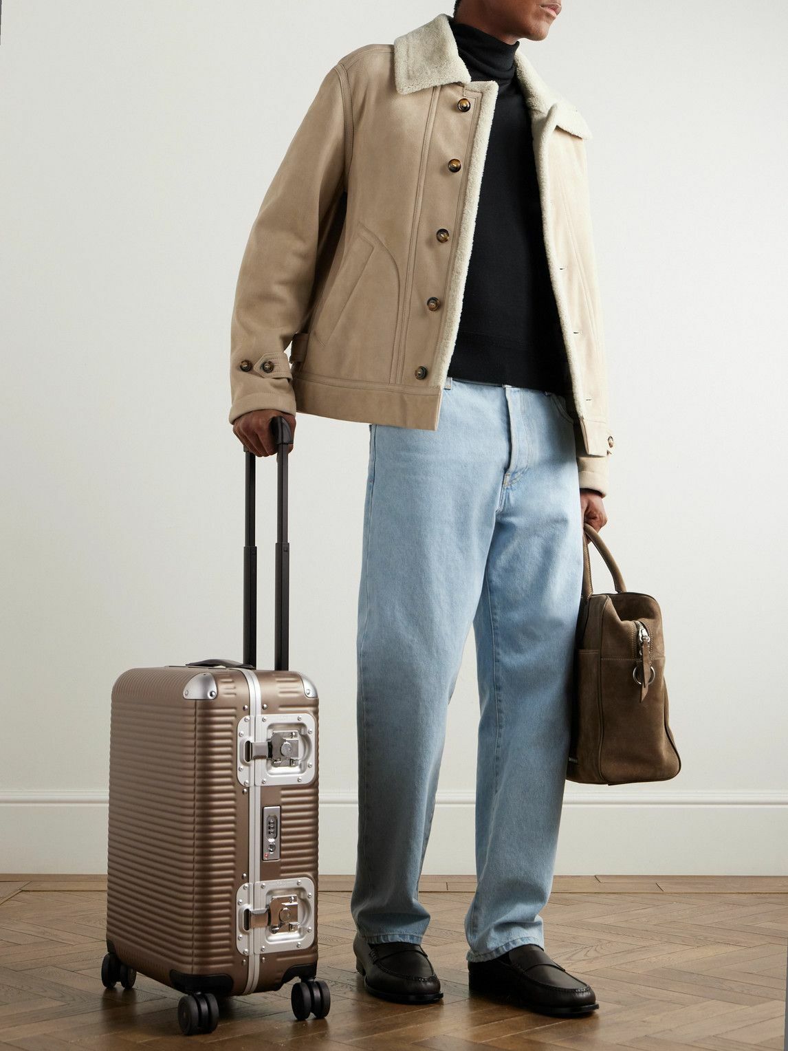 FPM Milano - Bank Light 55cm Leather-Trimmed Makrolon® Polycarbonate Spinner Suitcase