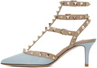 Valentino Garavani Taupe & Blue Rockstud Caged 65mm Heels