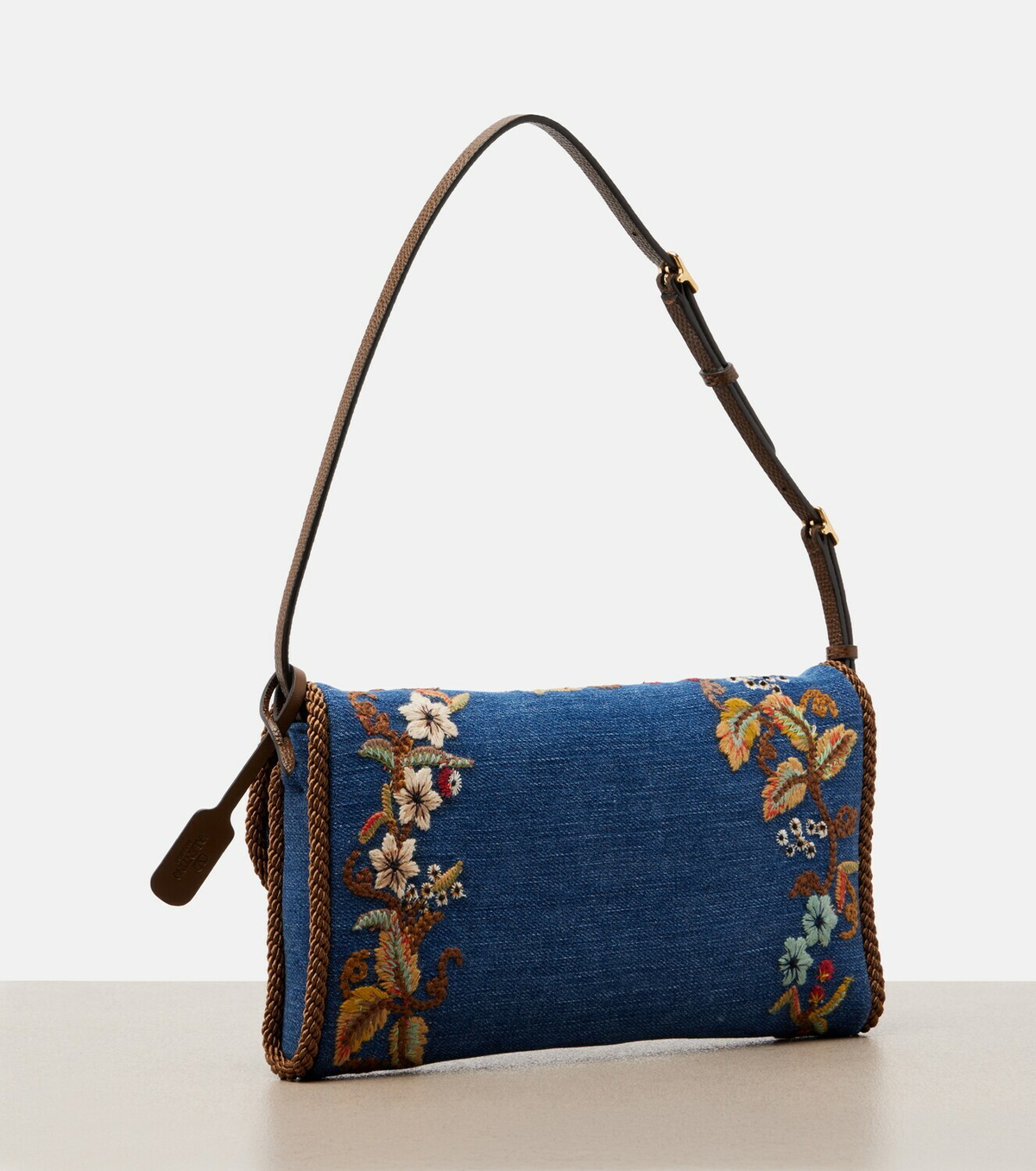 Valentino Garavani DeVain Small embroidered denim shoulder bag