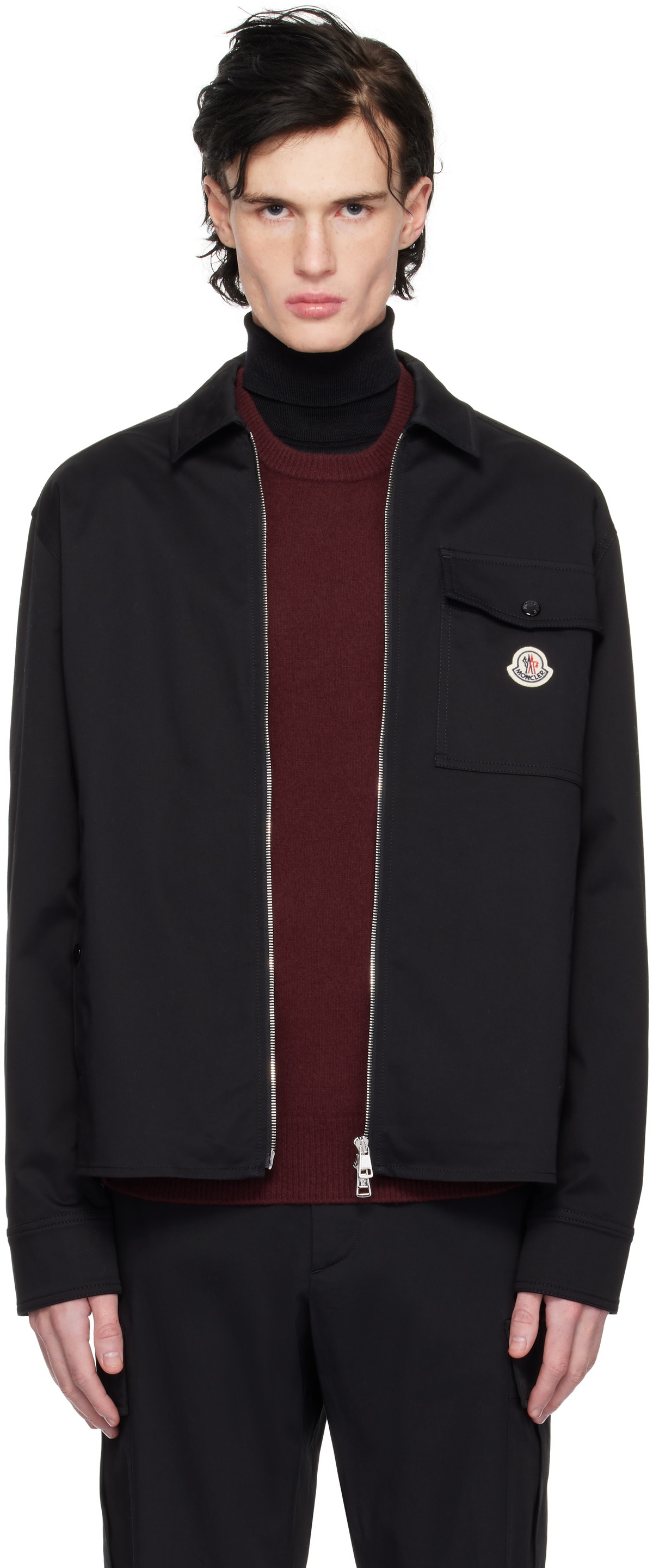 Moncler Black Cotton Gabardine Zip-Up Jacket Moncler