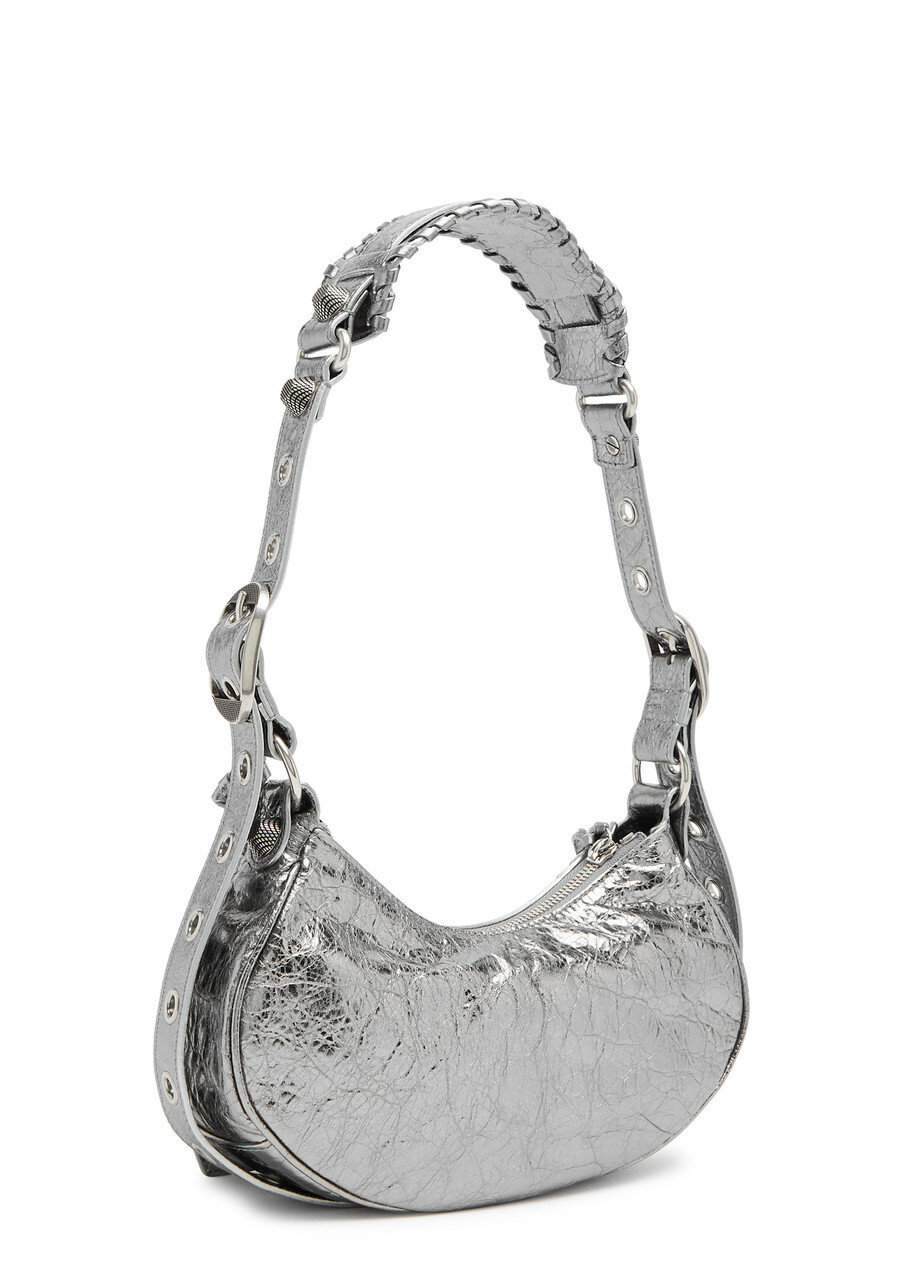 Balenciaga Le Cagole XS Metallic Shoulder Bag, Leather Bag, Silver