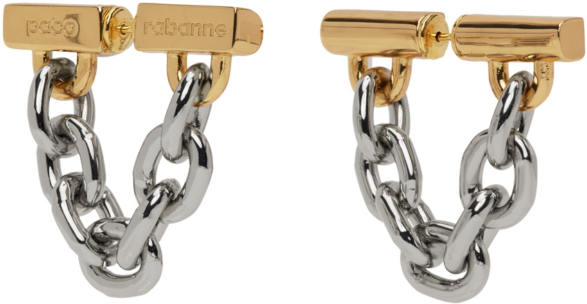 Rabanne Gold & Silver XL Chain Link Earrings Paco Rabanne
