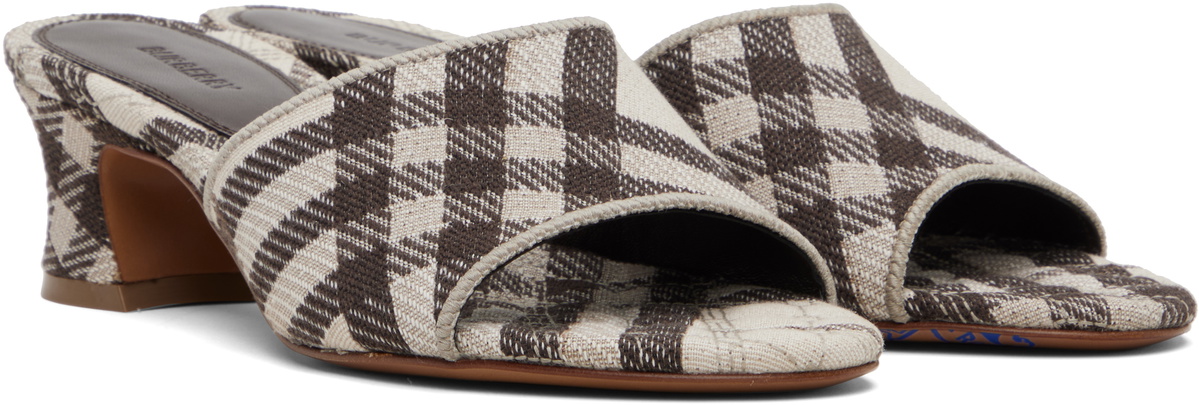 Burberry Brown & White Check Sloane Mule Heeled Sandals