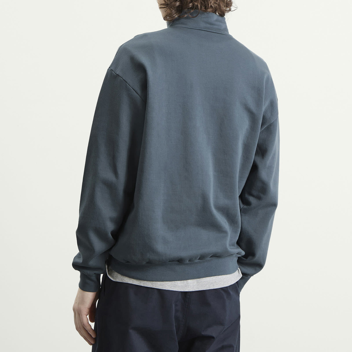 Auralee Men's High Gauge Sweat Half Zip Jumper in Dusty Blue