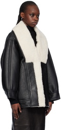 Victoria Beckham Black Shawl Shearling Coat