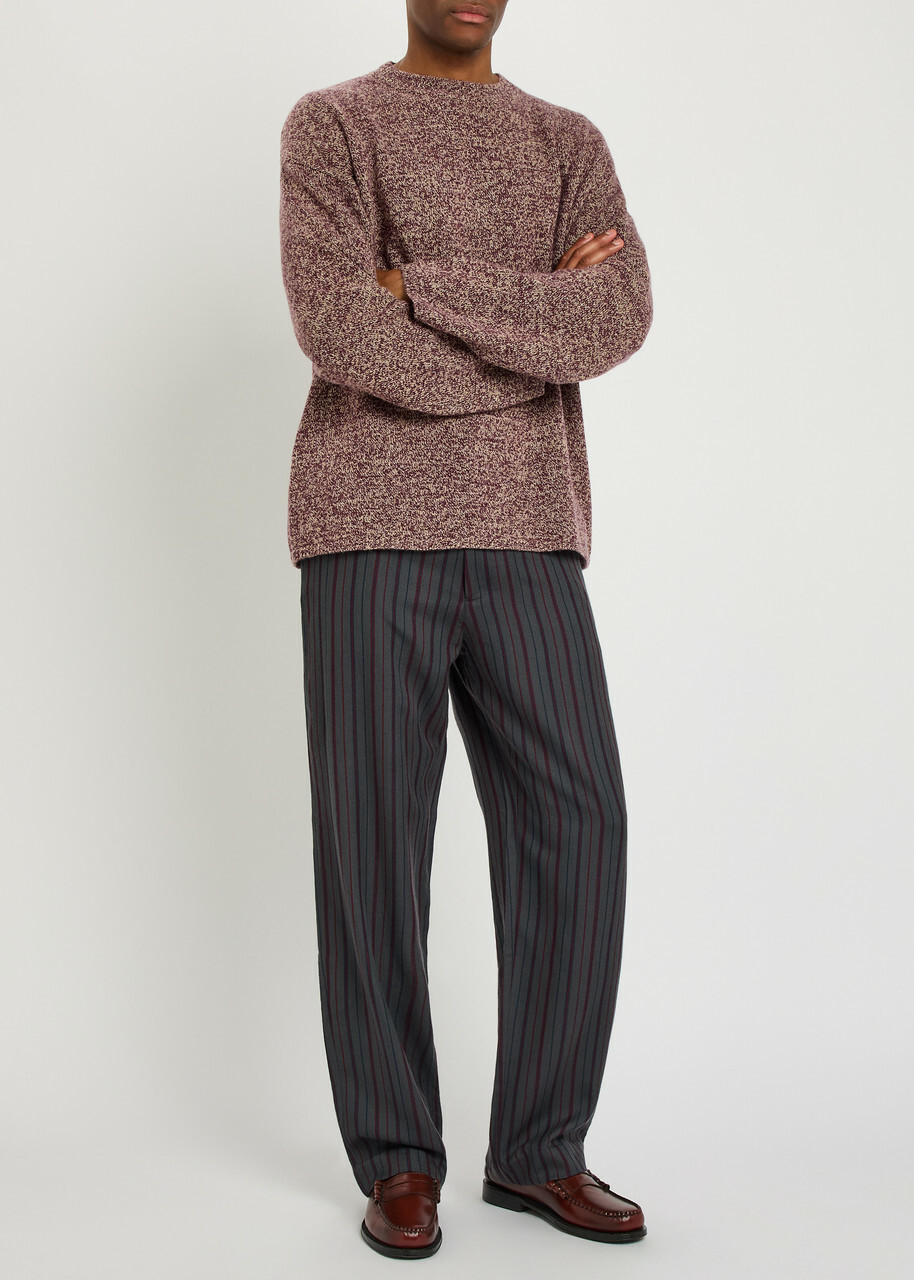 The Elder Statesman Stripe Slacker Straight-leg Wool and Cashmere-blend Trousers Dark Grey