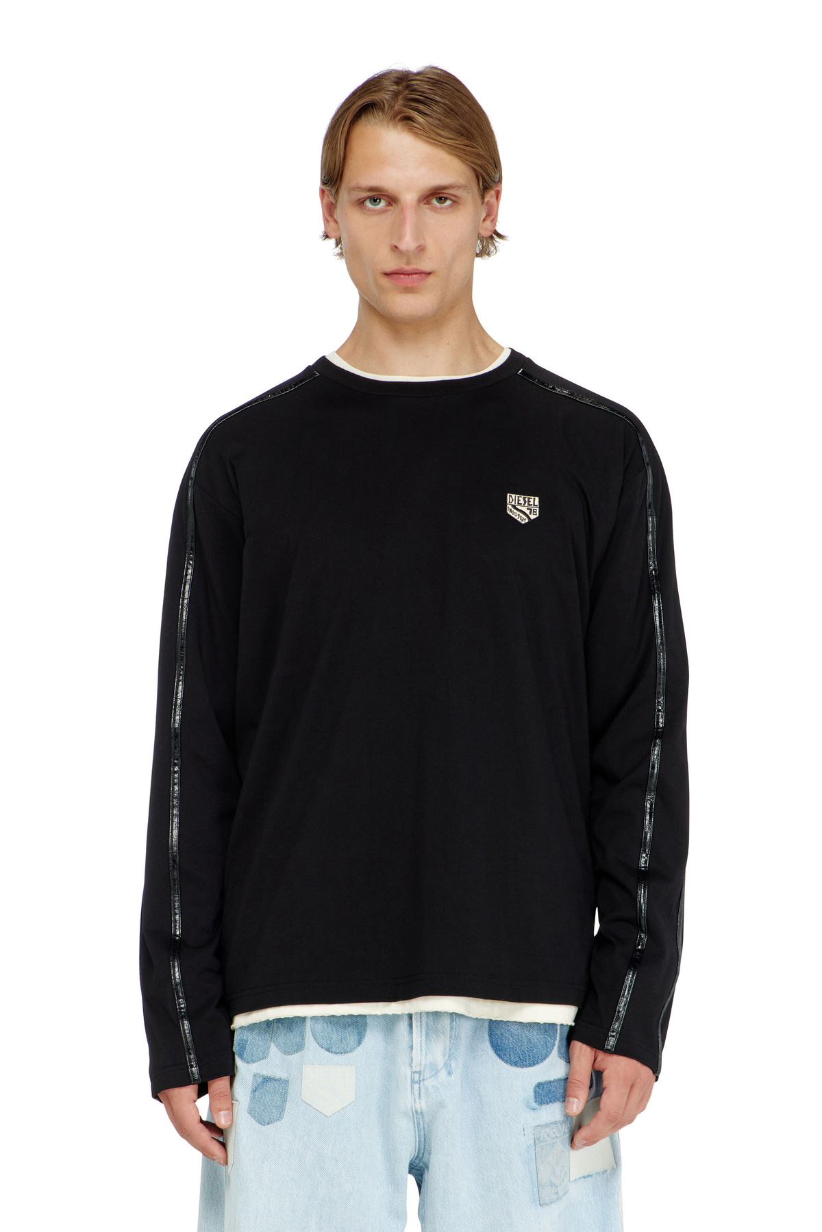 Diesel Long-sleeve T-shirt with tonal trims - T-Shirts Mens in Black