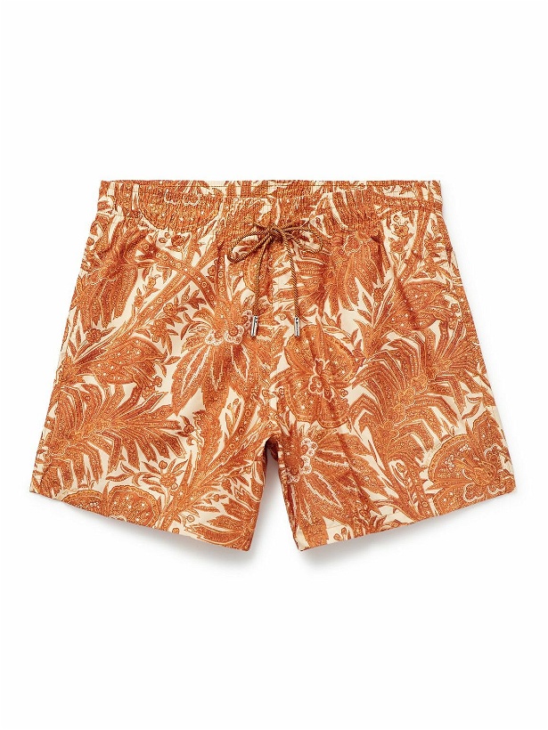 Photo: Etro - Slim-Fit Mid-Length Logo-Appliquéd Printed Swim Shorts - Orange