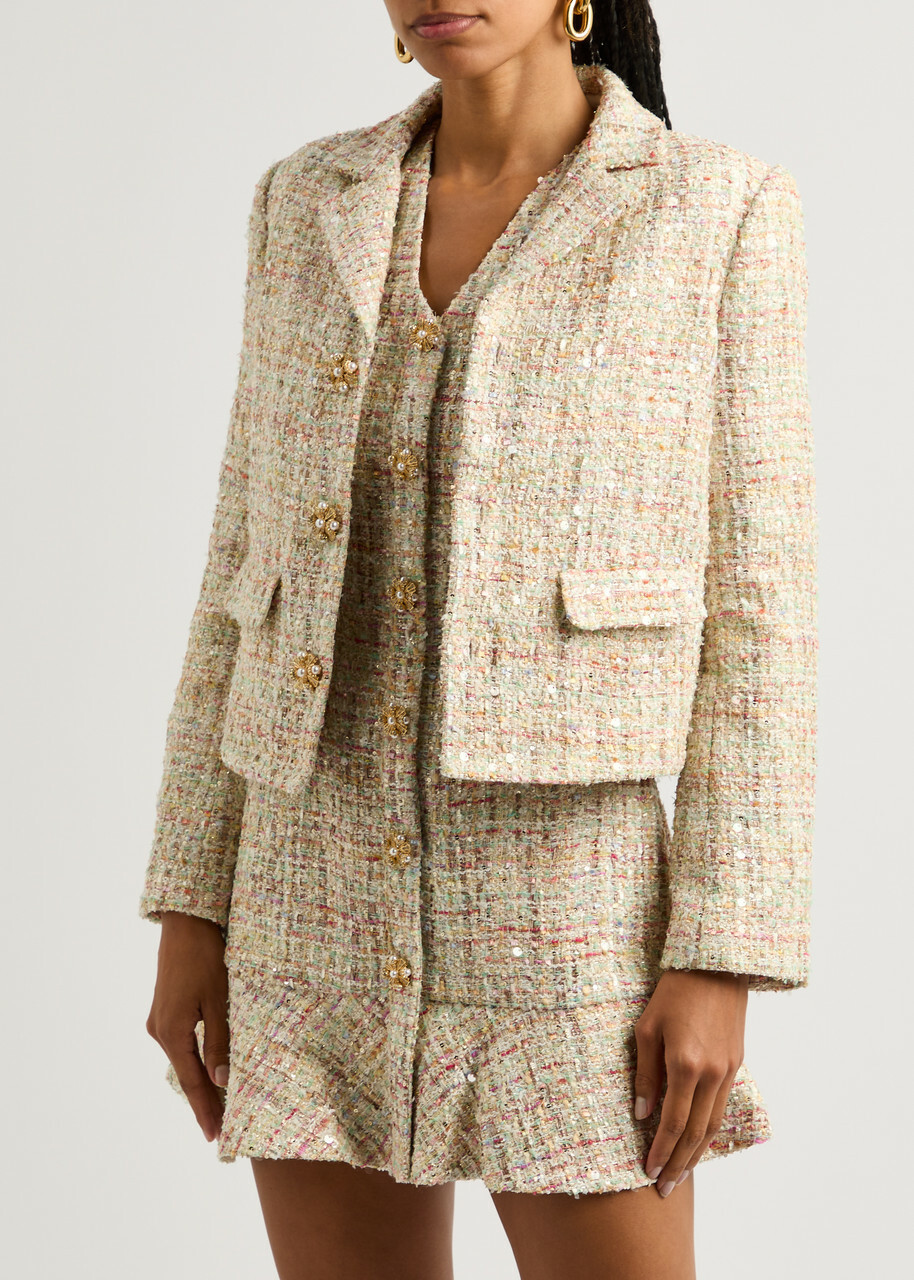 Self-portrait Embellished Bouclé Tweed Jacket Pastel