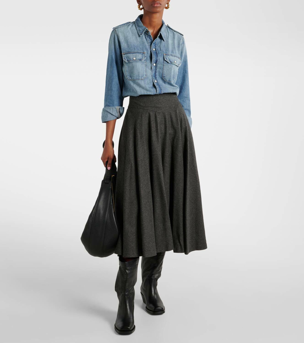 Ralph Lauren Collection Jennine wool flannel midi skirt