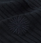 Purdey - Featherburst Embroidered Ribbed Merino Wool-Blend Socks - Blue