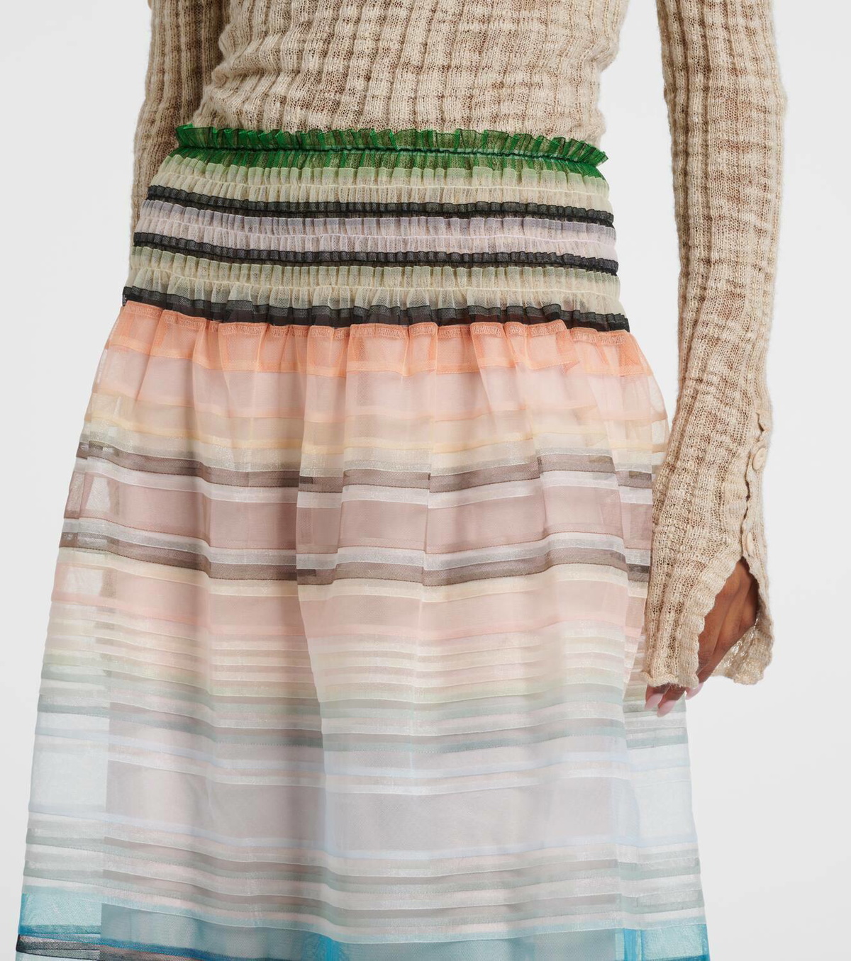 Susan Fang Striped tulle midi skirt