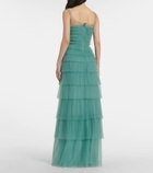 Costarellos Kali embellished tulle-trimmed plissé gown