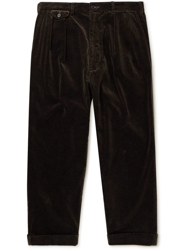 Photo: Beams Plus - Cropped Pleated Cotton-Corduroy Trousers - Brown